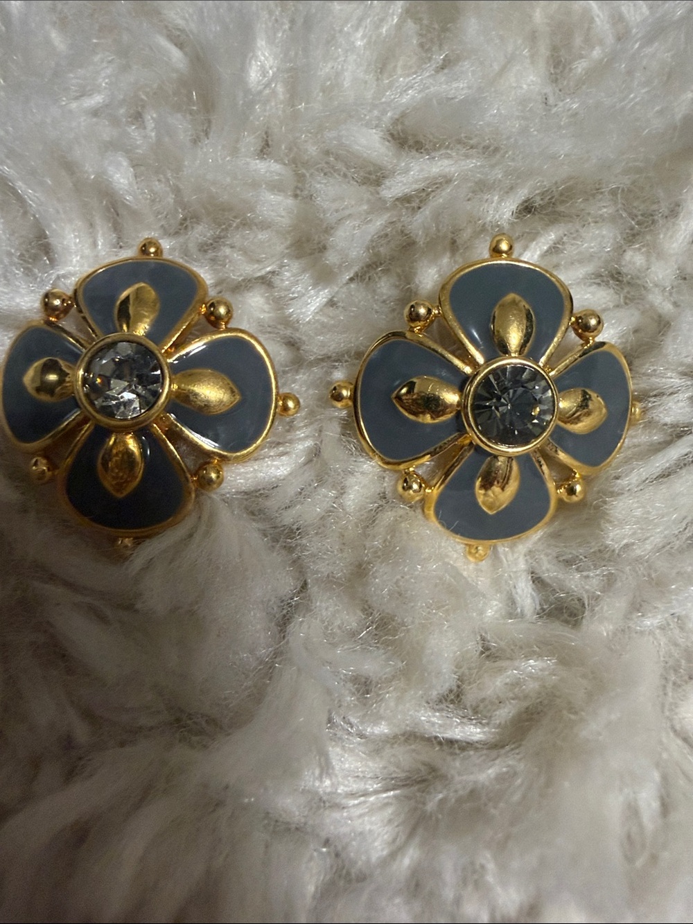 Joan Rivers Gold-Tone Floral Stud Earrings with Gray Enamel and Crystal
